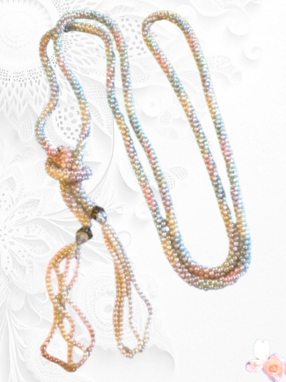 Vintage Faux Pearl Multi-Strand Rope Necklace – Slip Knot Wearable Wrap – 162